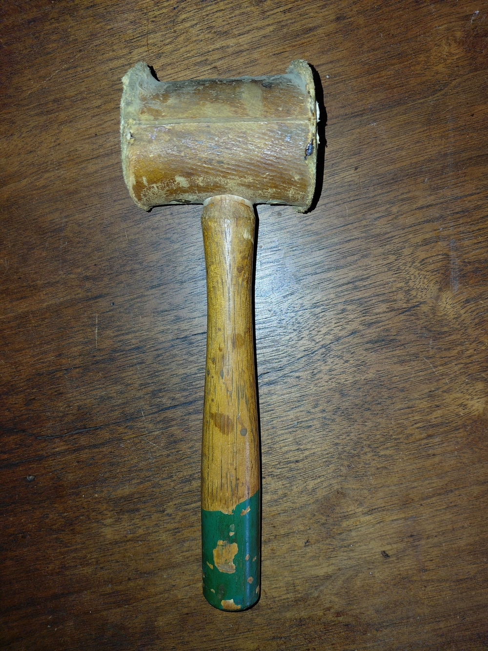 Vintage Wooden Mallet with Green Handle